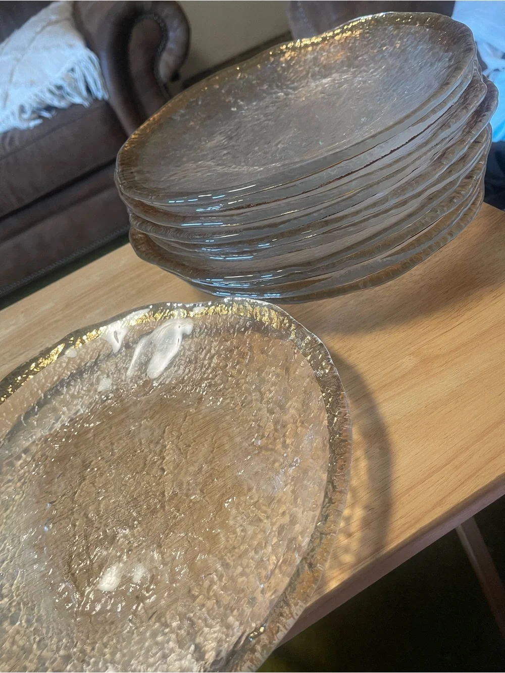 Italian IVV Crystal Glacier Pattern Serving/Dinner Plate Gold Trim